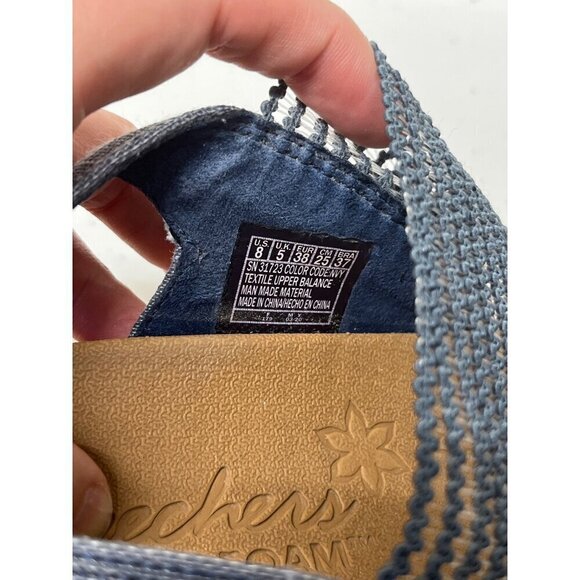 Skechers Womens 8 Beverlee High Tea Wedge Strappy Sandals Blue Luxe Foam - Picture 9 of 9